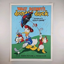 ART - Vintage 1980s Walt DISNEY Donald Duck Golf Game Art Serigraph 30.5x22.5  picture