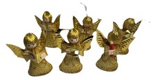 6 Vintage Rare 70s Gold Angel Ornaments Spun Cotton Gold Foil & Hair    3” Ea picture