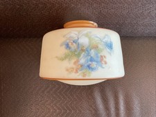 Vintage Ceiling Light Fixture Blue Orchids Green Amber Flower Pattern. picture