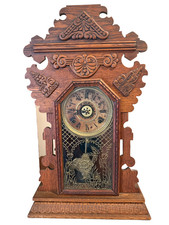 Vintage E. Ingraham 8 Day Oak Kitchen/Parlor Clock With Alarm 1880 Working picture