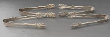 Vintage Silver Tone Ice Serving Tongs Set of 4 Ornate Floral Handles picture