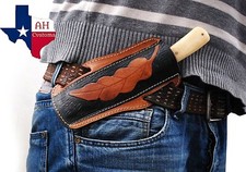 CUSTOM MADE PURE LEATHER HAND ENGRAVED HORIZONTAL SHEATH FOR FIXED BLADE KNIFE 8 picture