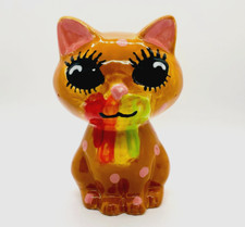 Ceramic Big Eyes Kitten Coin Bank Rainbow In Mouth Colors