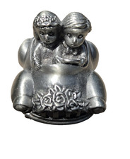 Vintage Pewter Just Married Bride Groom Car Figurine cake topper picture