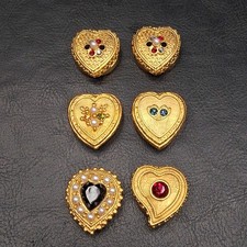 Vintage Set Of 6 Button Covers Heart Shape Multicolor Rhinestone F Peal. 18.822 picture