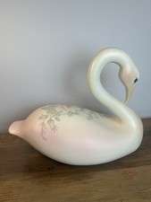 Vintage Kathy Worth Swan Planter Floral Pastel Art Pottery Decor picture