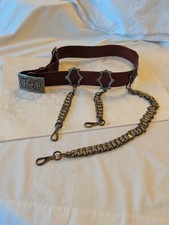 Vtg Knights Of Pythias Red Leather Sword Belt W/Buckle And Ornate Motif, 40