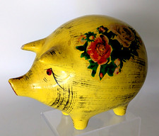 VTG 68 Ceramic Hand-Painted Piggy Bank Floral Rose Country Farmhouse Shabby Chic picture