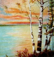Sunset Petoskey Michigan Postcard White Border C T American Art Colored Vintage picture
