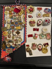 VINTAGE Political USSR Soviet  lot of 60+ Lapel Pins on Vladivostok Banner picture