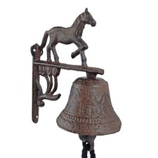 Small Horse Dinner Bell Cast Iron Wall Mounted Antique Style Rustic Western picture