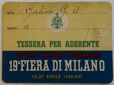 FIERA DI MILANO 19th CAMP. INT.LE MEMBER CARD HOLDERS DIRECTORS 1938 XVI° picture
