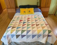 Antique Handmade Patchwork Quilt Half-Square Triangle Colorful 81