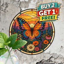 Sunset Butterfly Nature Sign Bohemian Sunset Landscape Metal Decor Plaque 8x8 picture