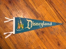 Vintage 1960s Disneyland Sleeping Beauty Castle Vintage Felt Pennant Blue picture