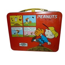 Vintage 1965 Peanuts Snoopy Charlie Brown Metal Lunch Box Only Red picture