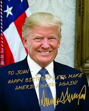 PERSONALIZED PRESIDENT DONALD TRUMP HAPPY BIRTHDAY GOLD AUTOGRAPH 8X10 PHOTO picture