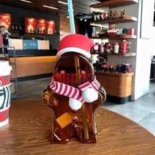 New Starbucks Christmas Gift Gingerbread Man Shaped Glass Straw Cup Tumbler picture