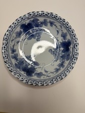 Vintage Japanese Arita Theme Blue and White 8” Bowl with Grape Motif picture