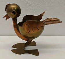 Vintage Los Castillo Taxco Bird Ashtray Brass Metal Figurine Green Eyes picture