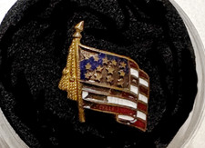 Antique AMERICAN FLAG Early Screw-Back Pin; Patriotic Theme; Enamel On Brass picture
