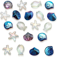 Ocean Theme Aesthetic Beads - Blue Snail Shell, White Starfish, Glass & Crystal picture