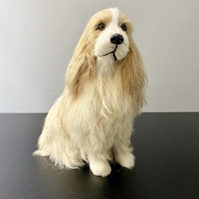 Vintage Cocker Spaniel Dog Figurine Brown White Realistic Made With Goat Fur picture