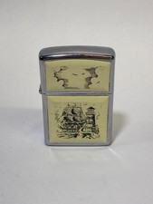 Vintage 1996 Zippo Ship Lighthouse Scrimshaw Inlay Lighter USA picture