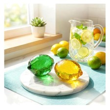 Charming Set of 2 Polished Glass Lemon Figurines - Ideal Gift for Any Occasion picture