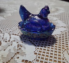 Mosser  Carnival Cobalt Glass Hen on Nest Cellar 4