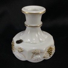 WESTMORELAND Milk Glass PANELED GRAPE 915 Candlestick Holder w/ Gold Accents picture