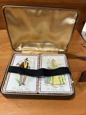 2 VINTAGE FAIRCHILD PLAYING CARDS W/ TAX STAMP Leather Monogram Case picture