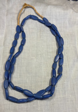 Vtg Cobalt Blue Venetian Glass Trade Bead Necklace 52 Oval Tubular Molded Beads picture