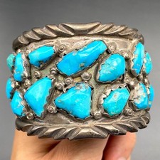 Vintage Zuni Angie Angelita Cheama Native Turquoise Silver Bracelet Cuff 7