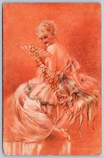 DS1/ Artist Signed Postcard c1910 Icart Woman Fan Art Deco 198 picture