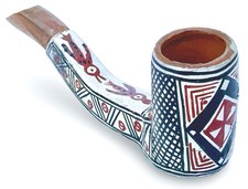RARE c. 1890 ZUNI PUEBLO Pottery TOBACCO PIPE w/ BIRDS picture