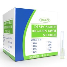 100 Pack 30 Ga 1/2 inch Disposable Needles with Caps for 30G picture