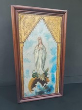 Antique Virgin Mary Oil Painting Canvas Gothic Madonna Immaculate Conception Art picture