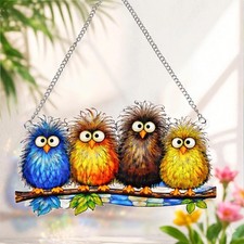Stained Glass Window Hanging - Funny Fluffy Birds Suncatcher for Windows Door... picture
