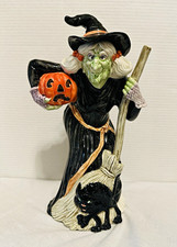 Fitz & Floyd 1988 Halloween Witch Pumpkin Black Cat Ceramic Vase Figurine 11” picture