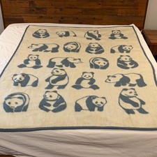 Vuteks Vukovar Crown Crafts Panda Blanket Reversible Blue White Vintage 80x60 picture