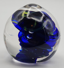 Blue Swirl Glass Paperweight Roughly 2 1/8