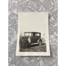 Vintage 1920s Snapshot Photo Child on Running Board Antique Car Farm Silo 23 picture