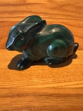 Vintage Malachite Green Swirl Carved Small 3” Bunny Rabbit picture