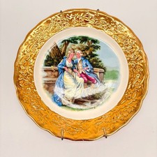 Vintage Romantic Courting Couple Wall Plate Gold Filigree Ornate Rococo Decor picture