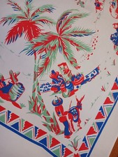 Vintage Mexican Tablecloth southwest donkey burros palmtrees Senoritas pottery picture
