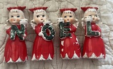 Vintage Commodore Noel Angel Poinsettia Girls Candle Holders Set Ceramic Japan picture