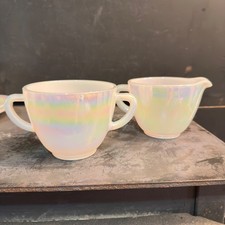 Federal Glass Moonglow Creamer Sugar Set Vintage Iridescent 1960s Lustre MCM picture