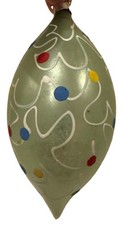 Vintage West Germany Glass Christmas Tree Ornament Teardrop Blue W/ Polka Dots picture