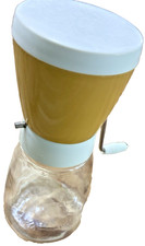 Vintage Federal Housewares Harvest Gold Hand Crank Nut Grinder Chopper Glass Jar picture